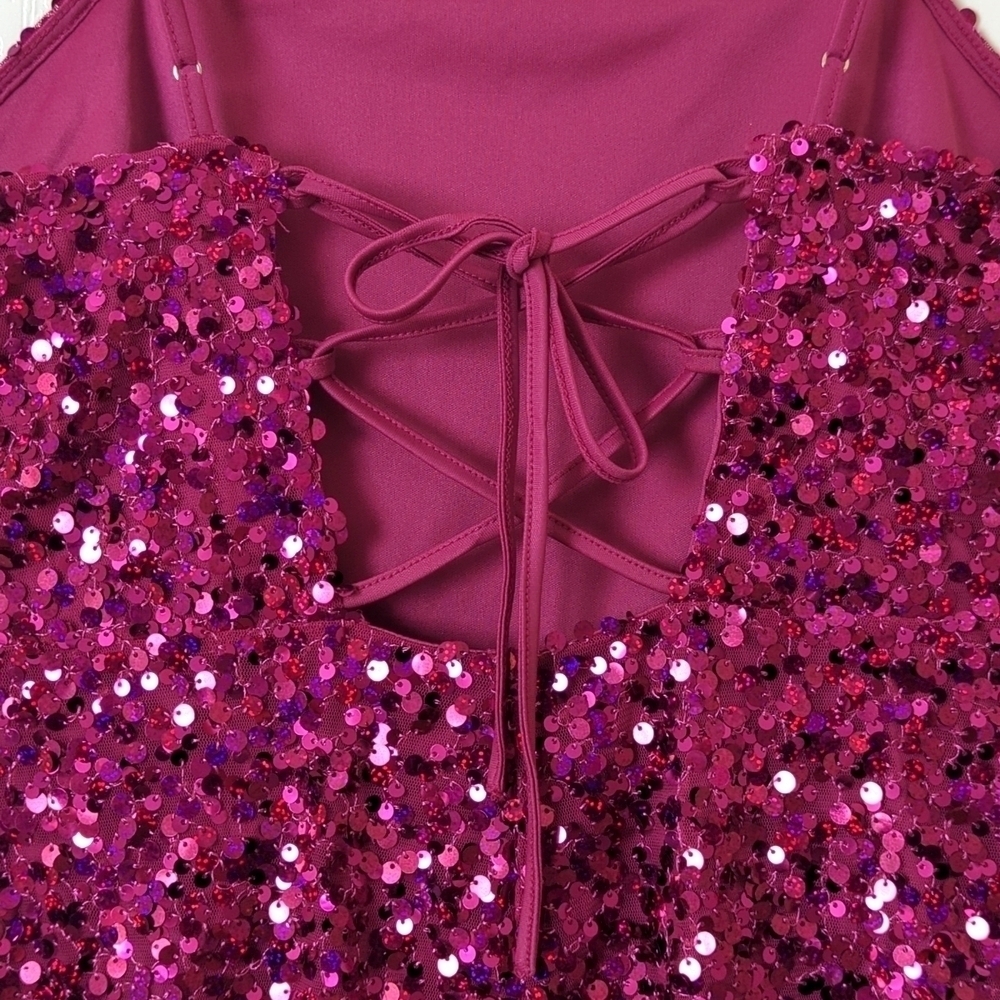 Wild Fable Sequined Sleeveless Lace Up Back Mini Party Dress Magenta Pink Medium - Picture 14 of 15